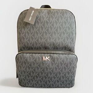 MICHAEL KORS EVERETT Front Pocket Black MK Logo Black Leather Backpack Laptop